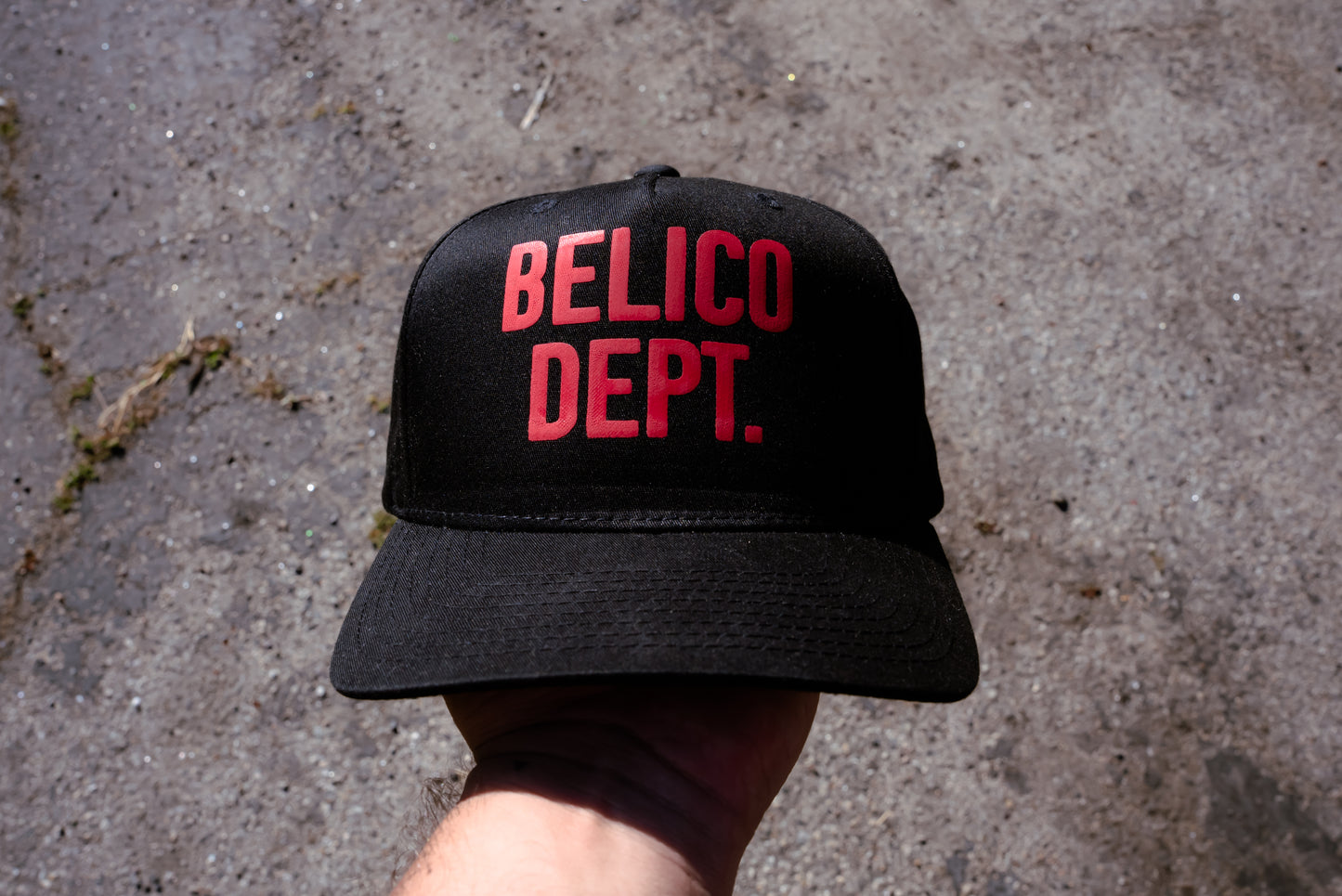Belico Dept. Black & Red logo Trucker hat